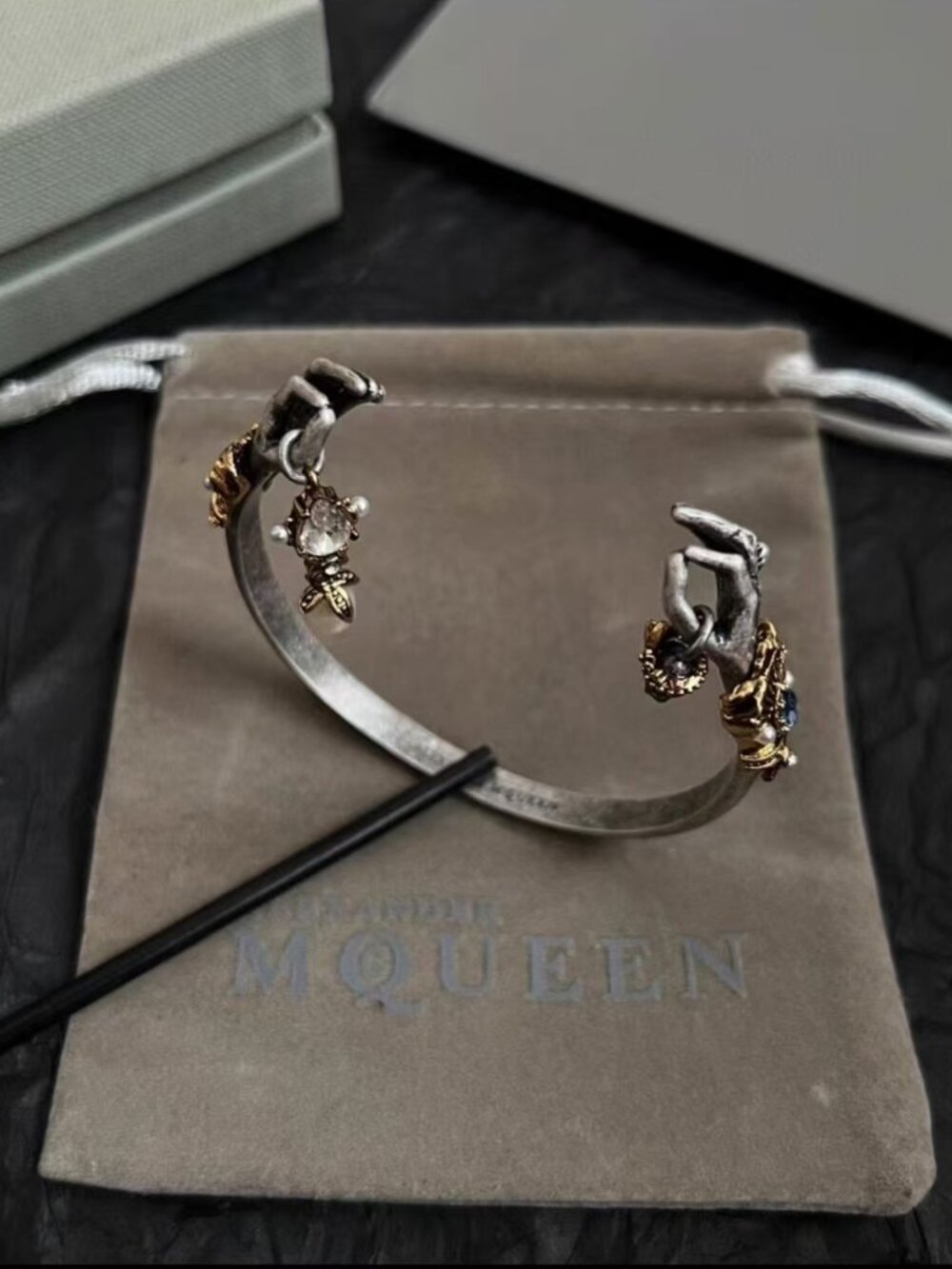 Alexander McQueen Skeleton Hand & Pearl Cuff Bracelet - Picture 2 of 4